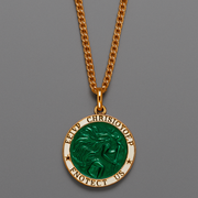 Saint Christopher Gold Vermeil Emerald Geen Necklace