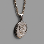 Men’s Stainless Steel St. Christopher Medal Pendant Necklace – 24 inch Silver Rope Chain