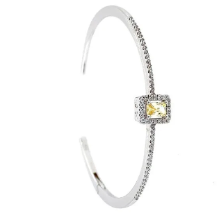 Sterling Silver Bangle .925 with Citrine Yellow Gemstone