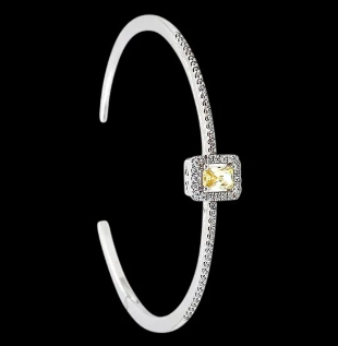 Sterling Silver Bangle .925 with Citrine Yellow Gemstone