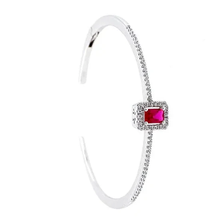Ruby CZ Bangle | Gemstone Cuff Bracelet | 925 Sterling Silver | Boho Bangle Bracelet | Anniversary Gift | Open Cuff Bracelet