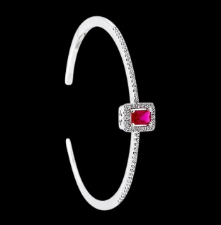Ruby CZ Bangle | Gemstone Cuff Bracelet | 925 Sterling Silver | Boho Bangle Bracelet | Anniversary Gift | Open Cuff Bracelet