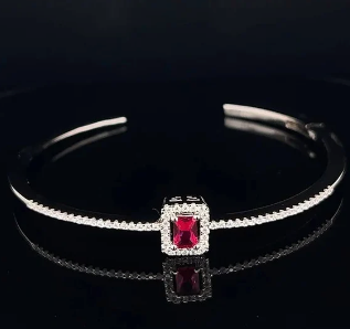Ruby CZ Bangle | Gemstone Cuff Bracelet | 925 Sterling Silver | Boho Bangle Bracelet | Anniversary Gift | Open Cuff Bracelet