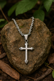 Men's Silver Cross Necklace with Rope Chain