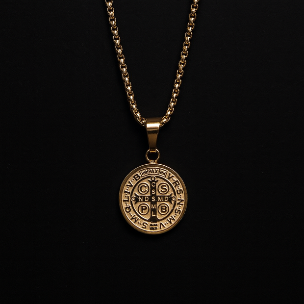 Men's 14K Gold Saint Benedict Smaller Medal Necklace – Made in USA