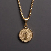Men's 14K Gold Saint Benedict Smaller Medal Necklace – Made in USA