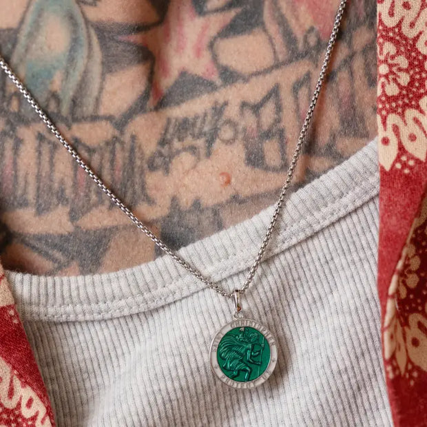 Saint Christopher Necklace for Men – Sterling Silver Pendant with Green Enamel