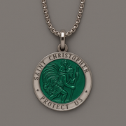 Saint Christopher Necklace for Men – Sterling Silver Pendant with Green Enamel