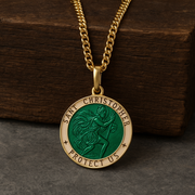 Saint Christopher Gold Vermeil Emerald Geen Necklace