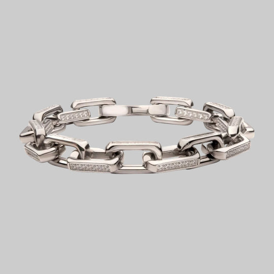 8mm Polished Stainless Steel Paperclip Chain with Clear CZ Heavy Link Bracelet
