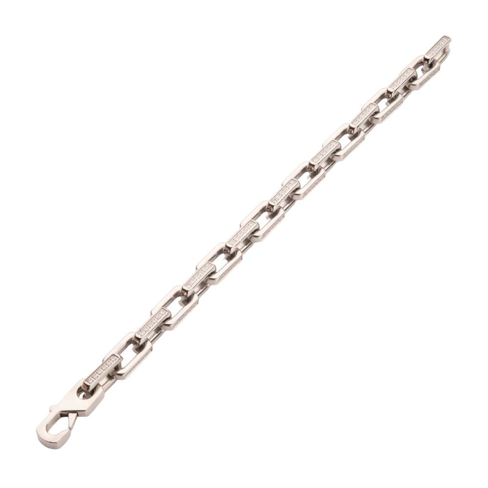 8mm Polished Stainless Steel Paperclip Chain with Clear CZ Heavy Link Bracelet
