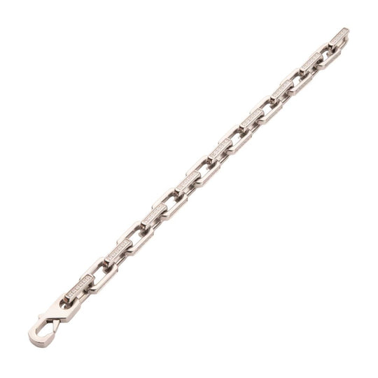 8mm Polished Stainless Steel Paperclip Chain with Clear CZ Heavy Link Bracelet