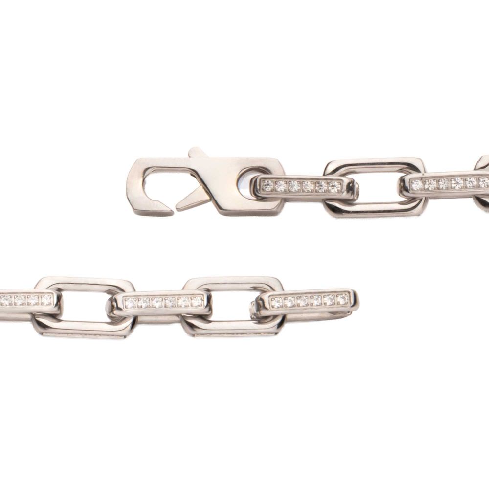 8mm Polished Stainless Steel Paperclip Chain with Clear CZ Heavy Link Bracelet