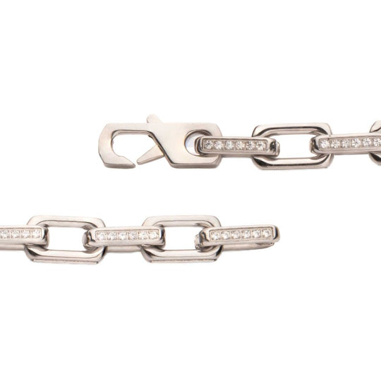8mm Polished Stainless Steel Paperclip Chain with Clear CZ Heavy Link Bracelet