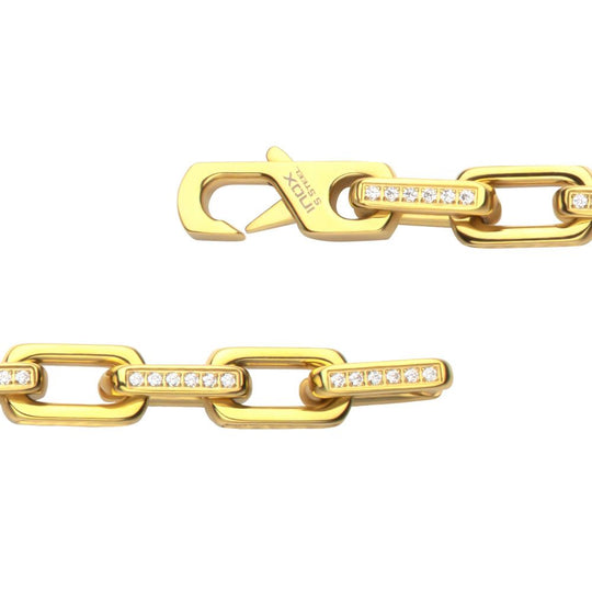 8mm Polished 18Kt Gold IP Steel Paperclip Chain with Clear CZ Heavy Link Bracelet