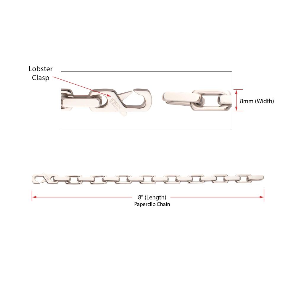 Men's Polished Stainless Steel Paperclip Chain Heavy Link Bracelet