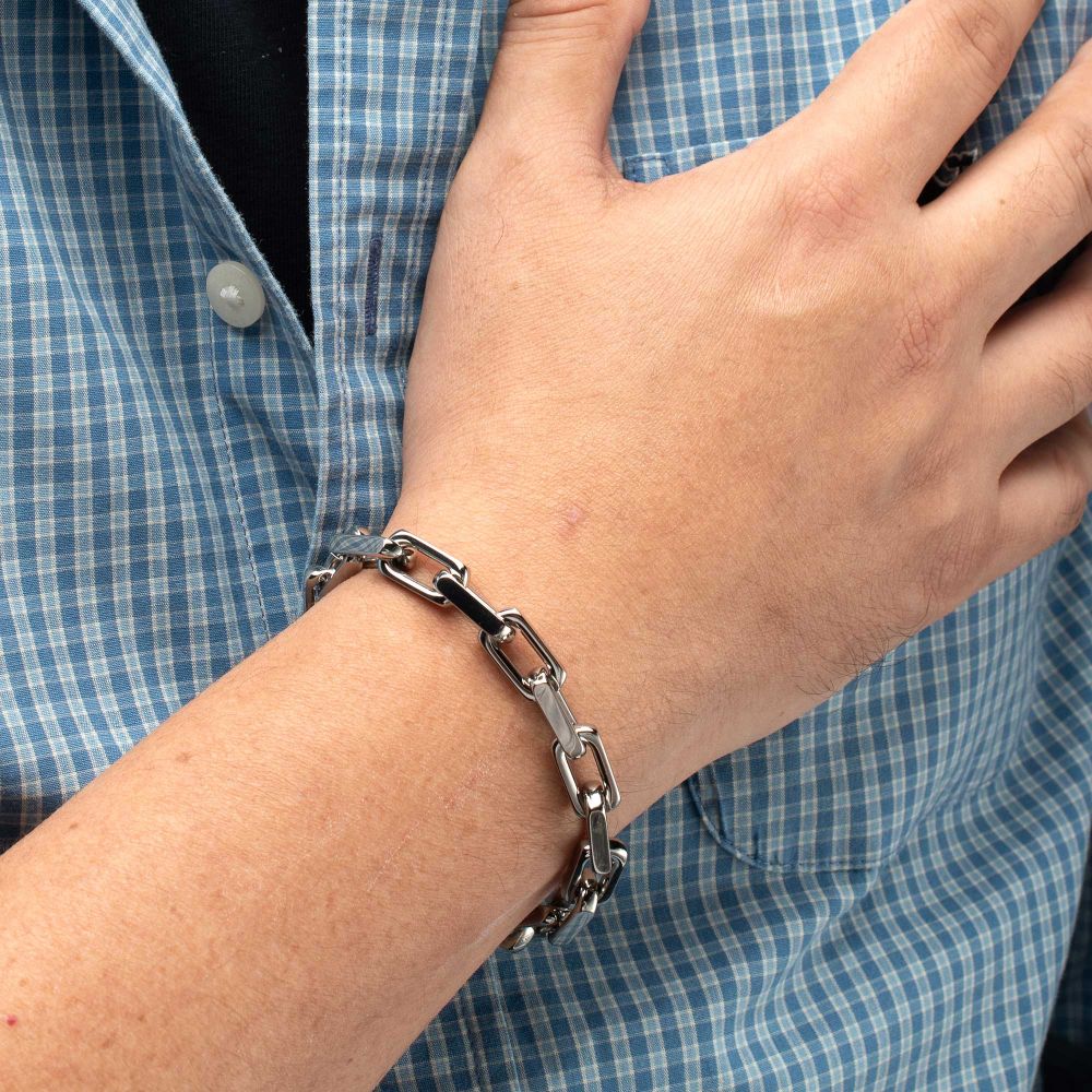 Men's Polished Stainless Steel Paperclip Chain Heavy Link Bracelet