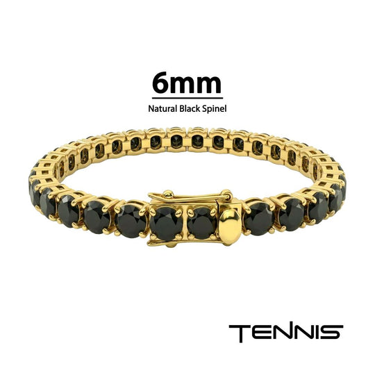 Men's 18K Gold IP Tennis Bracelet with Natural Black Spinel