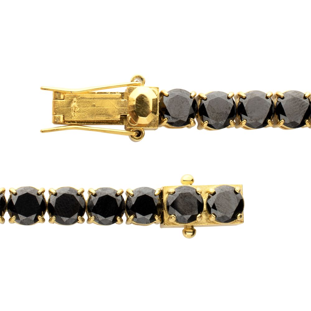 Men's 18K Gold IP Tennis Bracelet with Natural Black Spinel