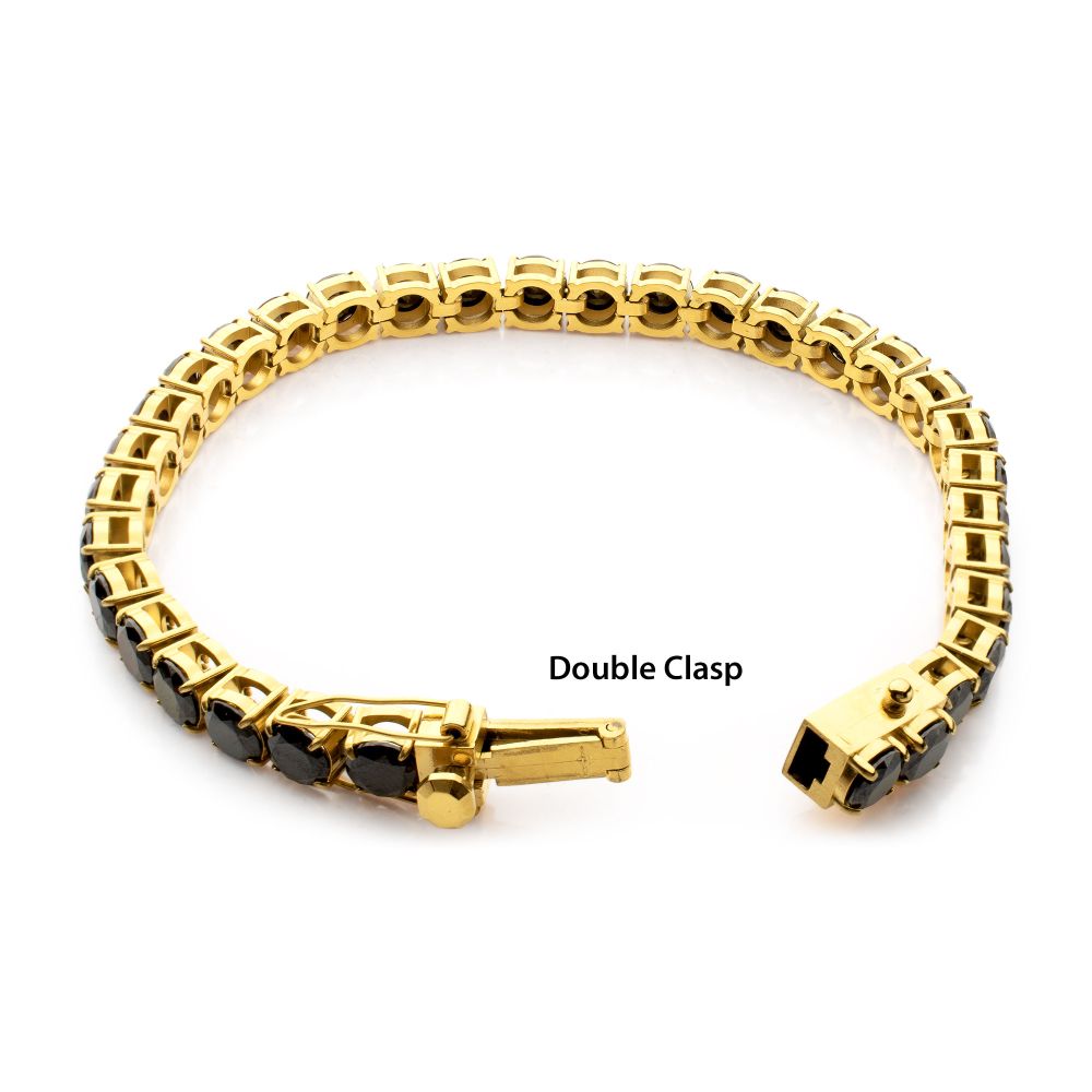 Men's 18K Gold IP Tennis Bracelet with Natural Black Spinel