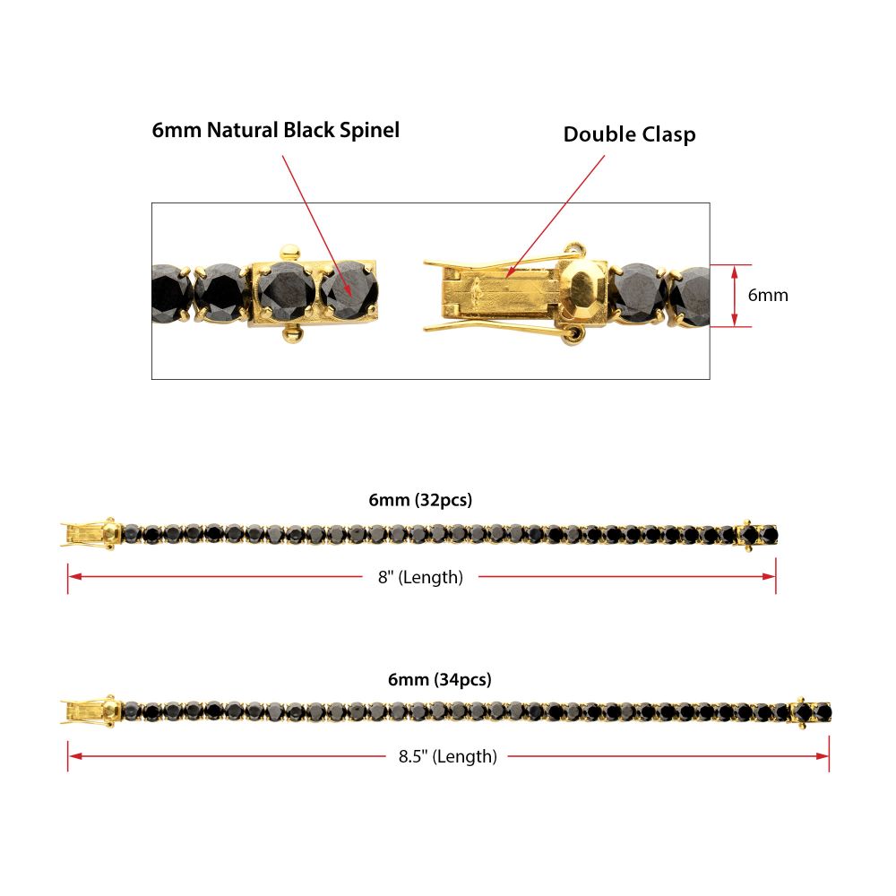 Men's 18K Gold IP Tennis Bracelet with Natural Black Spinel