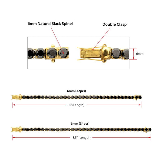 Men's 18K Gold IP Tennis Bracelet with Natural Black Spinel