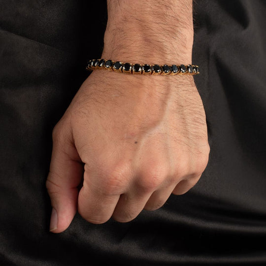 Men's 18K Gold IP Tennis Bracelet with Natural Black Spinel