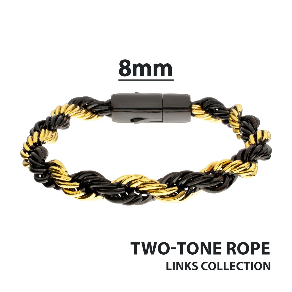 Men's 8mm Black & Gold Rope Chain Bracelet