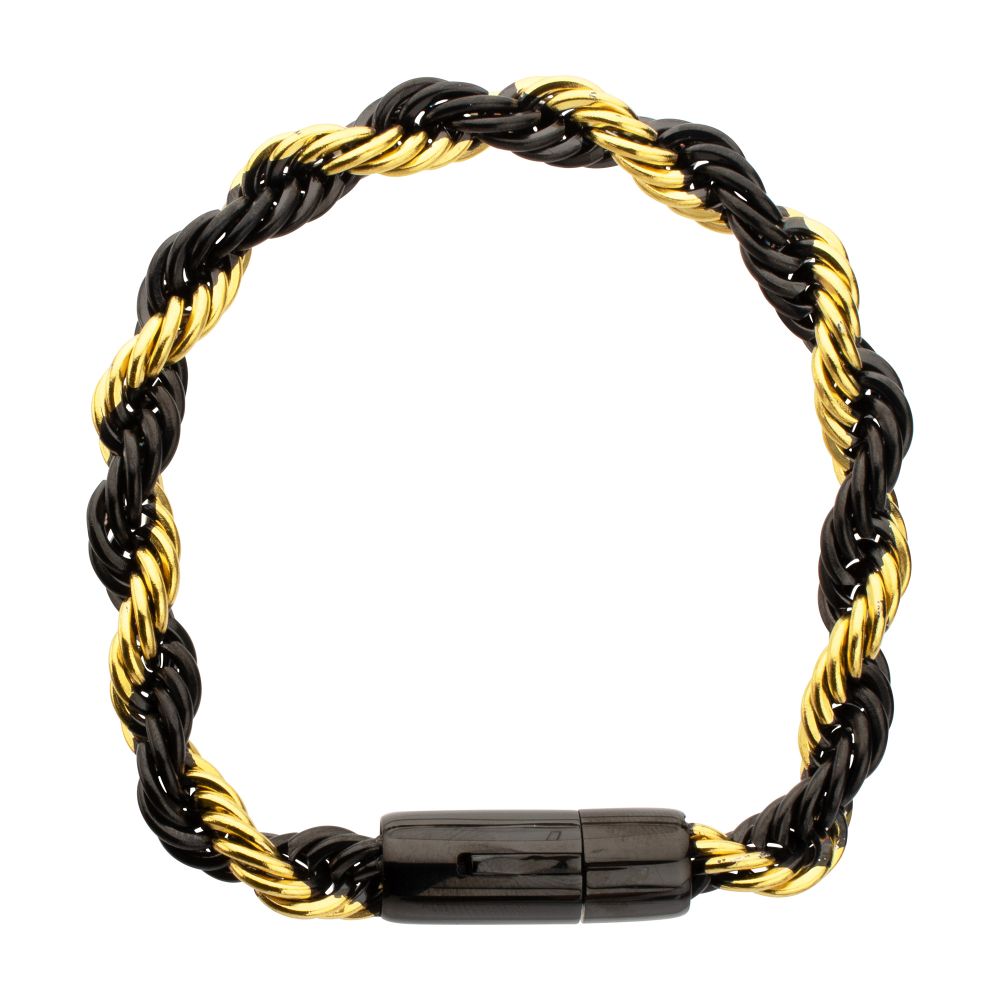 Men's 8mm Black & Gold Rope Chain Bracelet