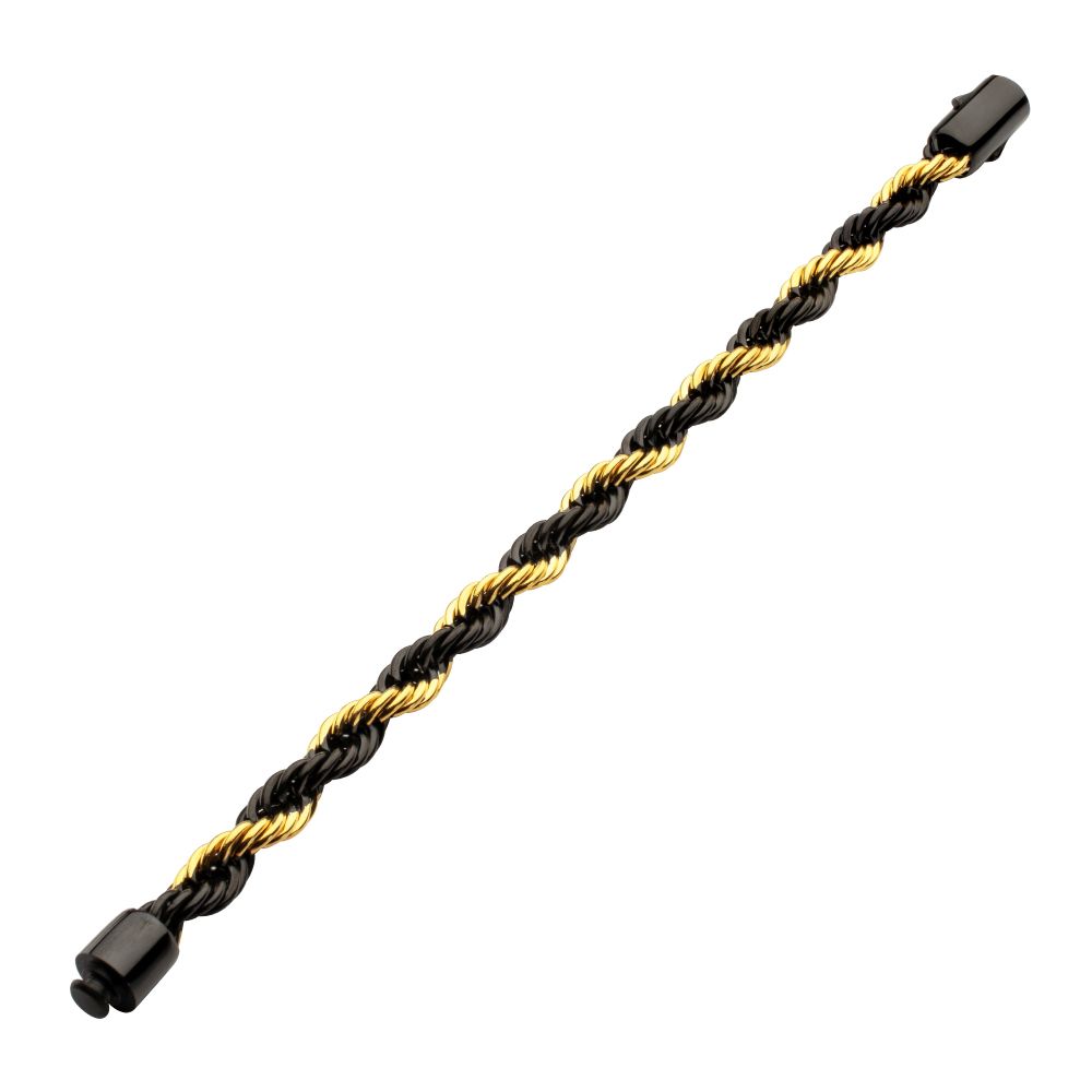 Men's 8mm Black & Gold Rope Chain Bracelet