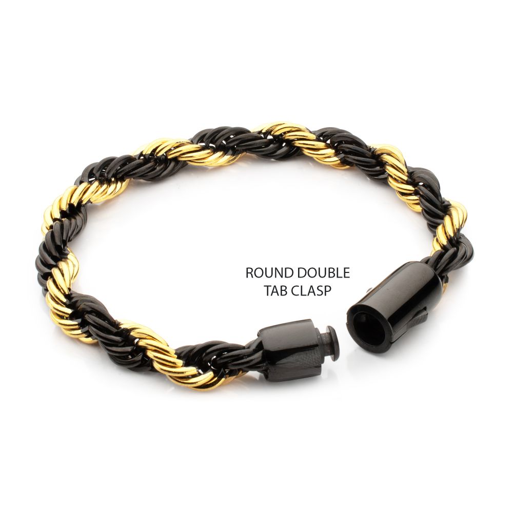 Men's 8mm Black & Gold Rope Chain Bracelet