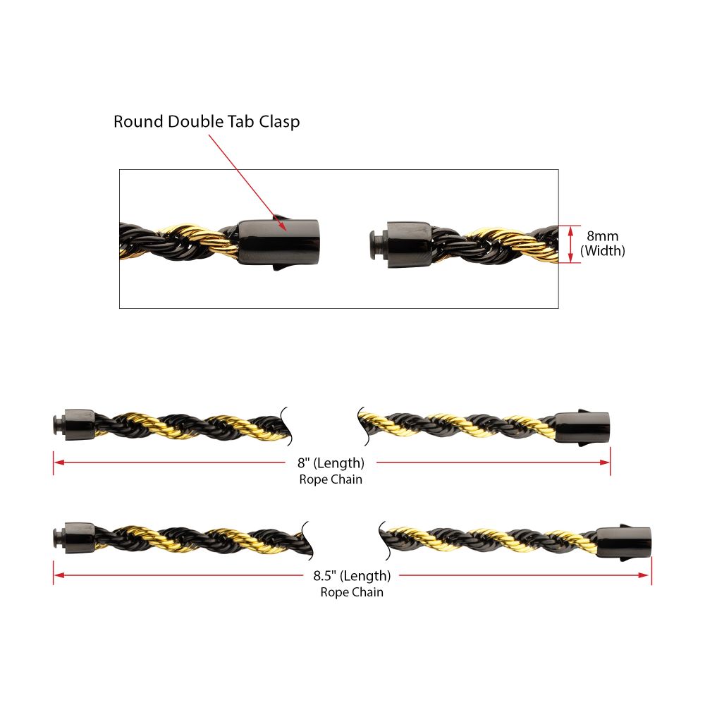 Men's 8mm Black & Gold Rope Chain Bracelet
