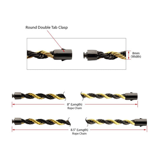Men's 8mm Black & Gold Rope Chain Bracelet