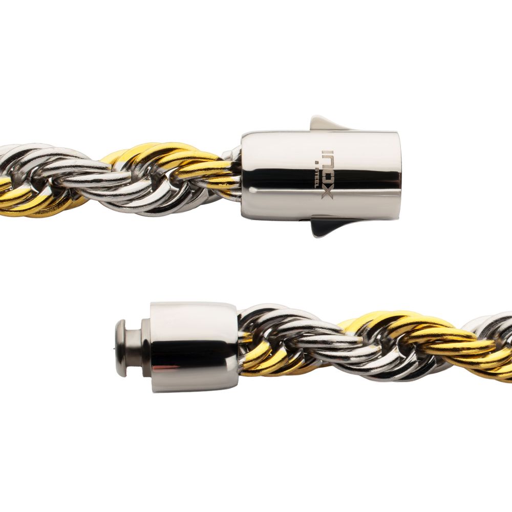 Men's 8mm 18K Gold IP Stainless Steel Two-Tone Rope Chain Bracelet