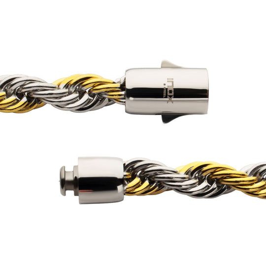 Men's 8mm 18K Gold IP Stainless Steel Two-Tone Rope Chain Bracelet