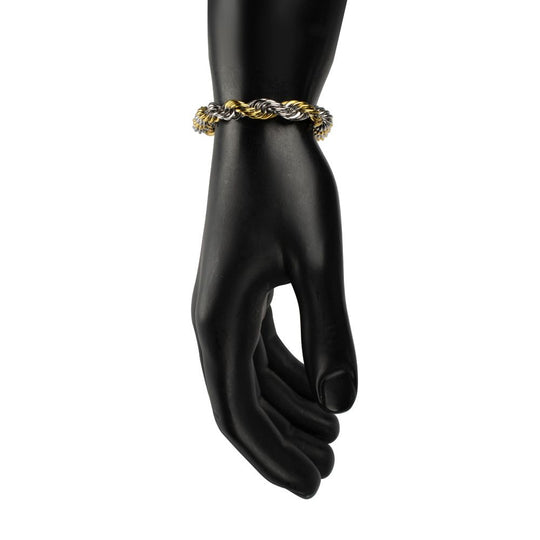 Men's 8mm 18K Gold IP Stainless Steel Two-Tone Rope Chain Bracelet