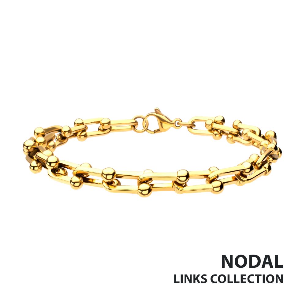 Men’s 18Kt Gold IP Stainless Steel Nodal Link Chain Bracelet
