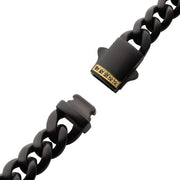 Black IP Steel Matte Finish Miami Cuban Chain Bracelet with Genuine Black Sapphire Gem on 18K Gold IP Double Press Box Clasp