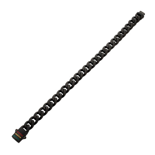 Men's Matte Black Miami Cuban Chain Bracelet with Rainbow Swarovski Zirconia