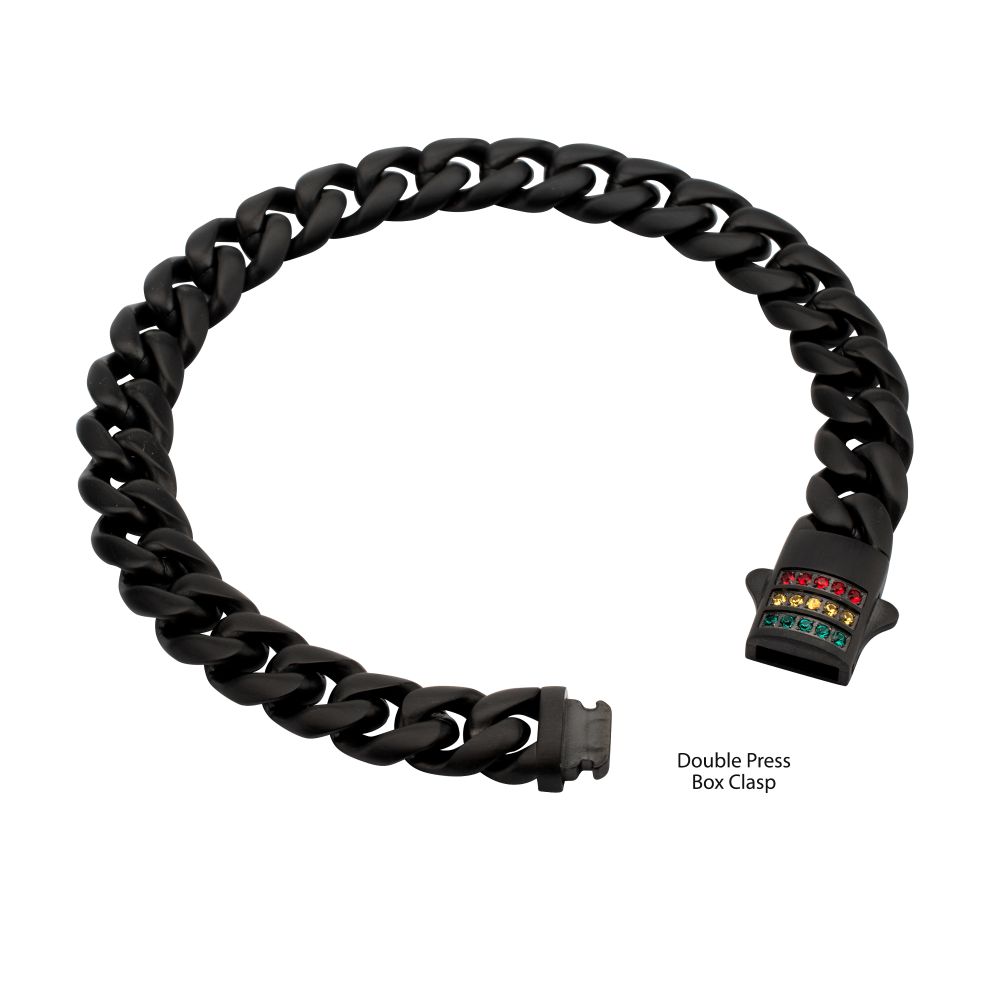 Men's Matte Black Miami Cuban Chain Bracelet with Rainbow Swarovski Zirconia