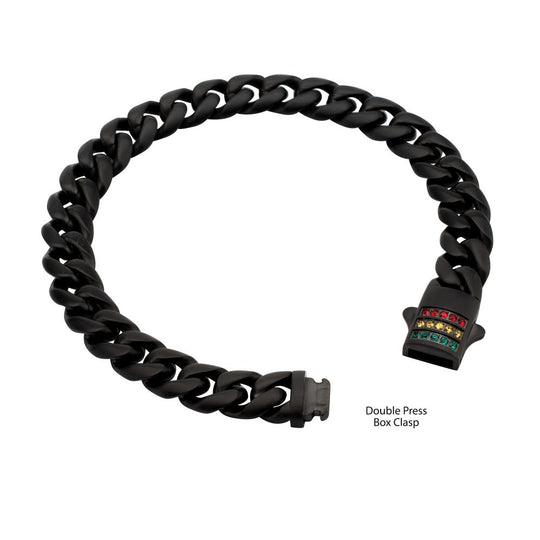Men's Matte Black Miami Cuban Chain Bracelet with Rainbow Swarovski Zirconia