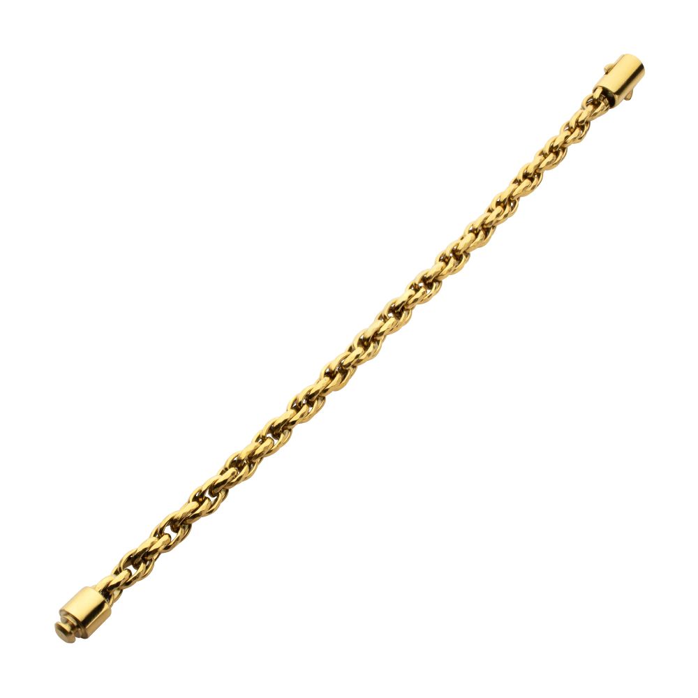 6mm 18Kt Gold IP Matte Finish Stainless Steel Faceted Rope Chain Bracelet