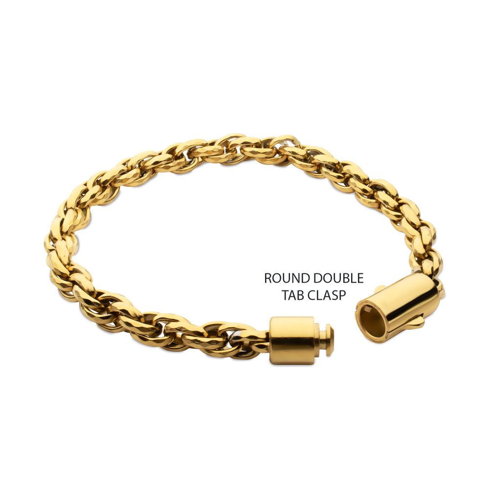 6mm 18Kt Gold IP Matte Finish Stainless Steel Faceted Rope Chain Bracelet
