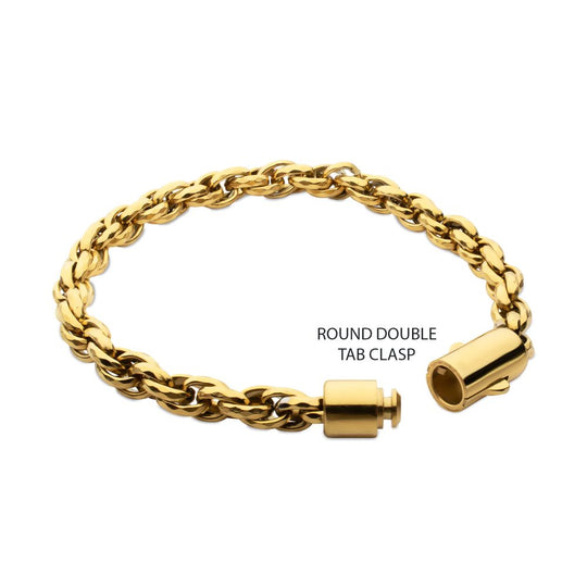 6mm 18Kt Gold IP Matte Finish Stainless Steel Faceted Rope Chain Bracelet