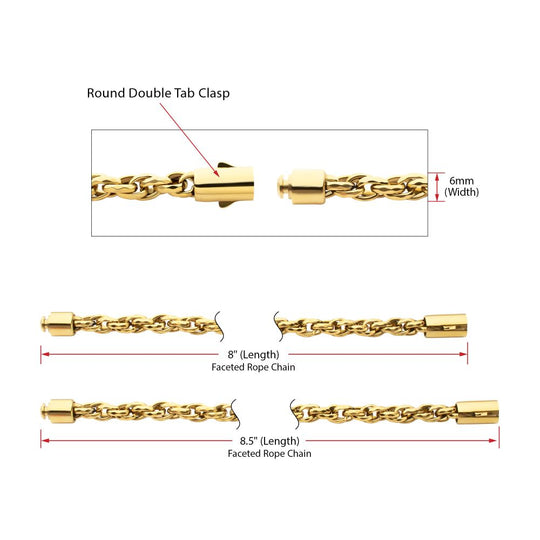 6mm 18Kt Gold IP Matte Finish Stainless Steel Faceted Rope Chain Bracelet