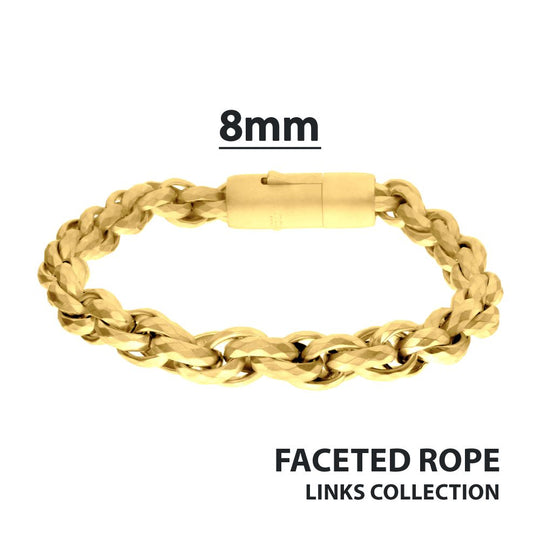 Men's 18K Gold IP Faceted Rope Bracelet