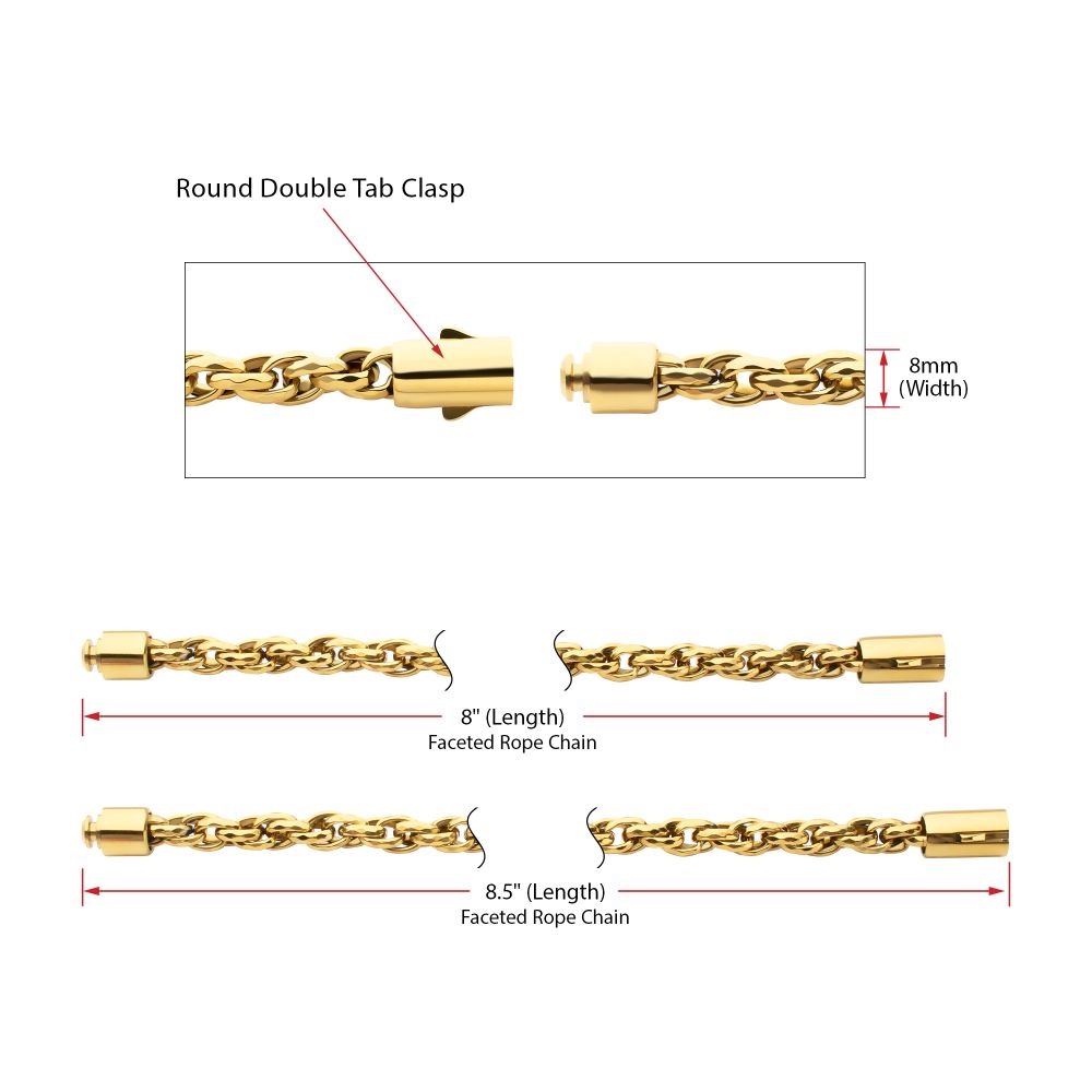 Men's 18K Gold IP Faceted Rope Bracelet