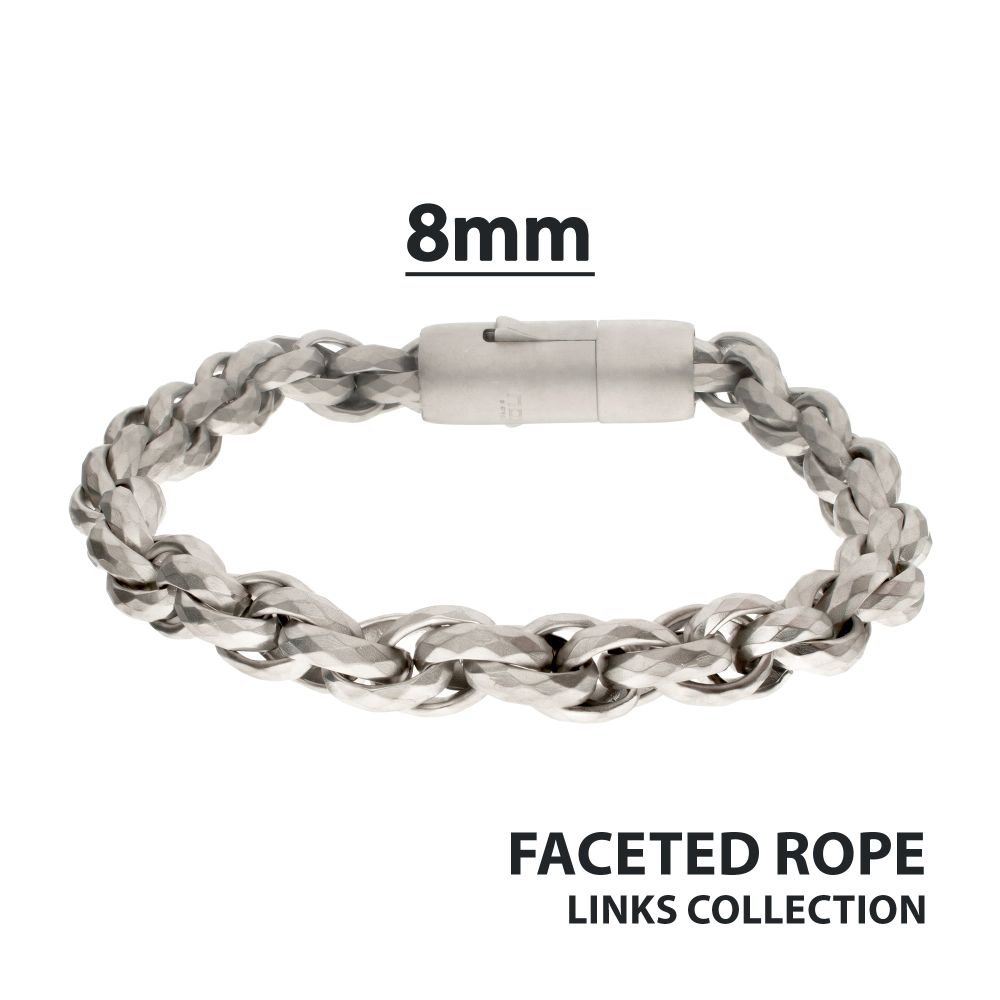 Men's 8mm Stainless Steel Faceted Rope Chain Bracelet