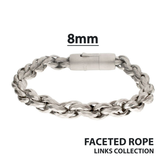 Men's 8mm Stainless Steel Faceted Rope Chain Bracelet