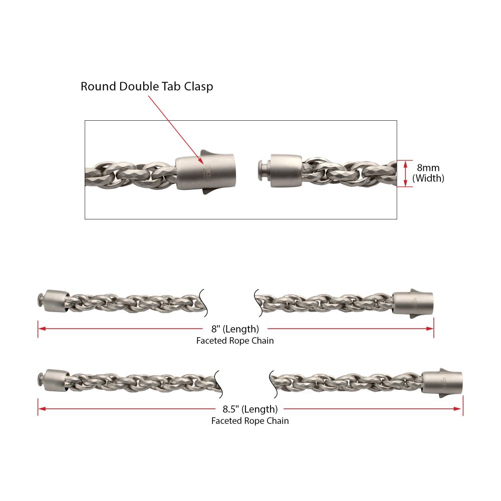 Men's 8mm Stainless Steel Faceted Rope Chain Bracelet